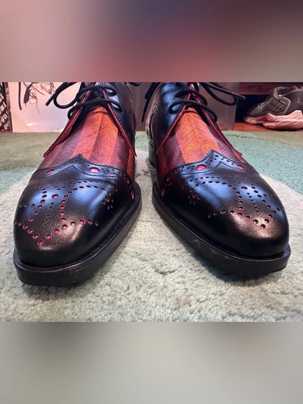 Fluevog NEW/BOX Rufus Magoo Duke black/copper brogue derby-M8/W10 (fits 7.5/9.5)